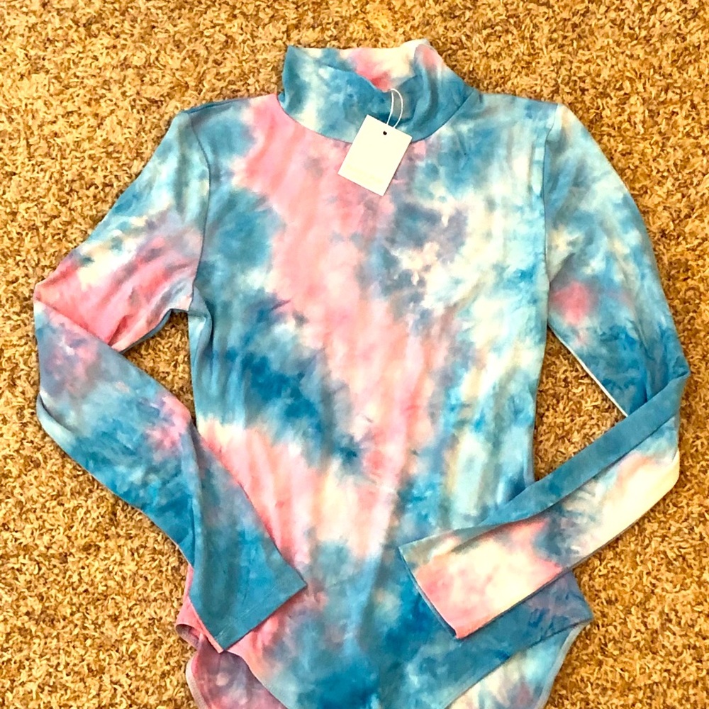Mock Neck Tie Dye Bodysuit Shirts